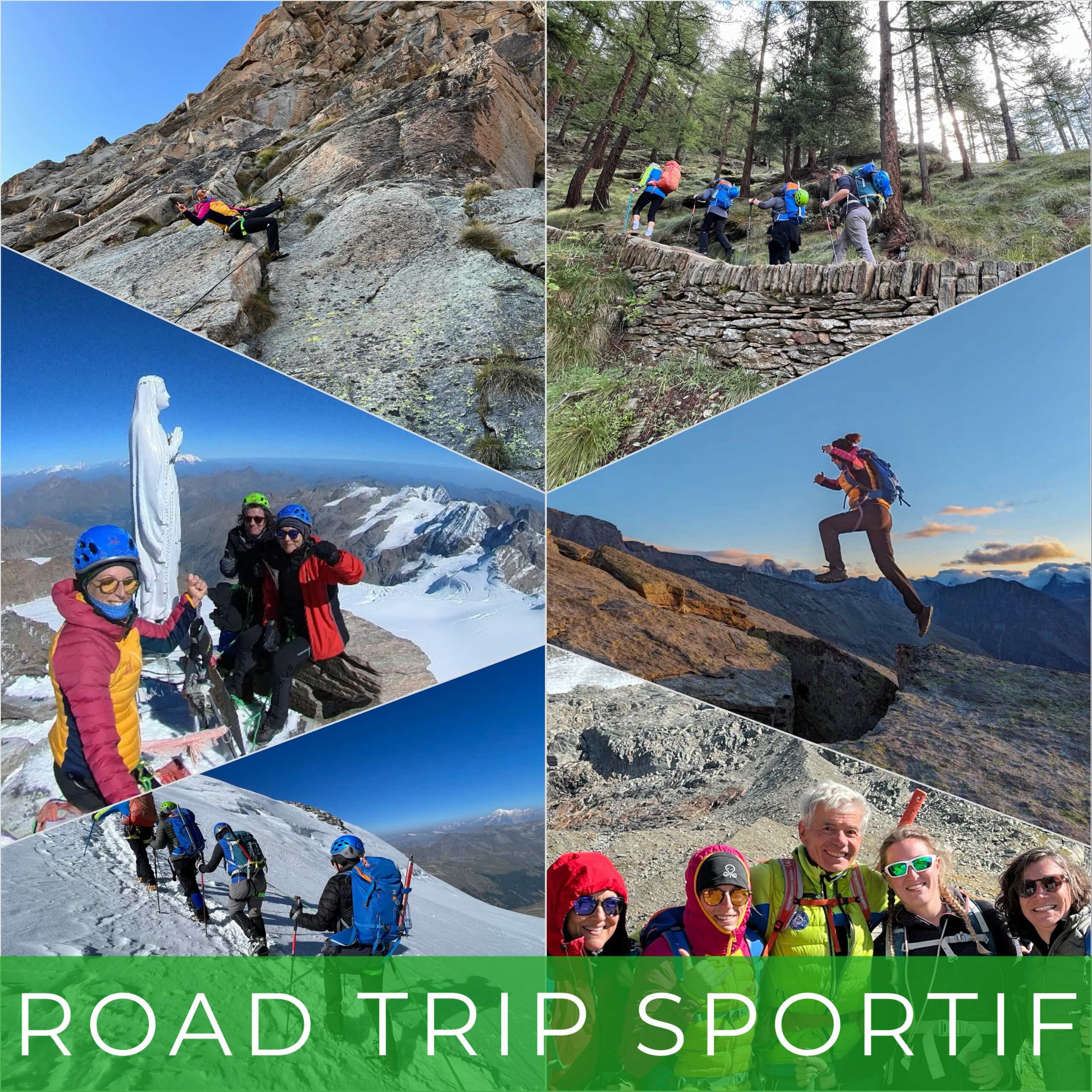 Groupe en randonnée et escalade montagneuse.