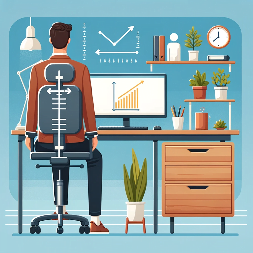 Posture correcte sur chaise de bureau ergonomique.