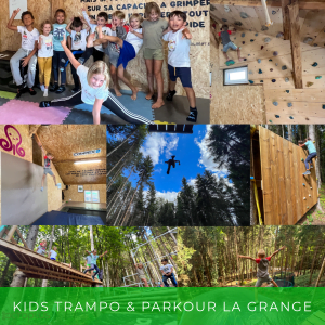 Enfants faisant du trampoline et parkour à La Grange.
